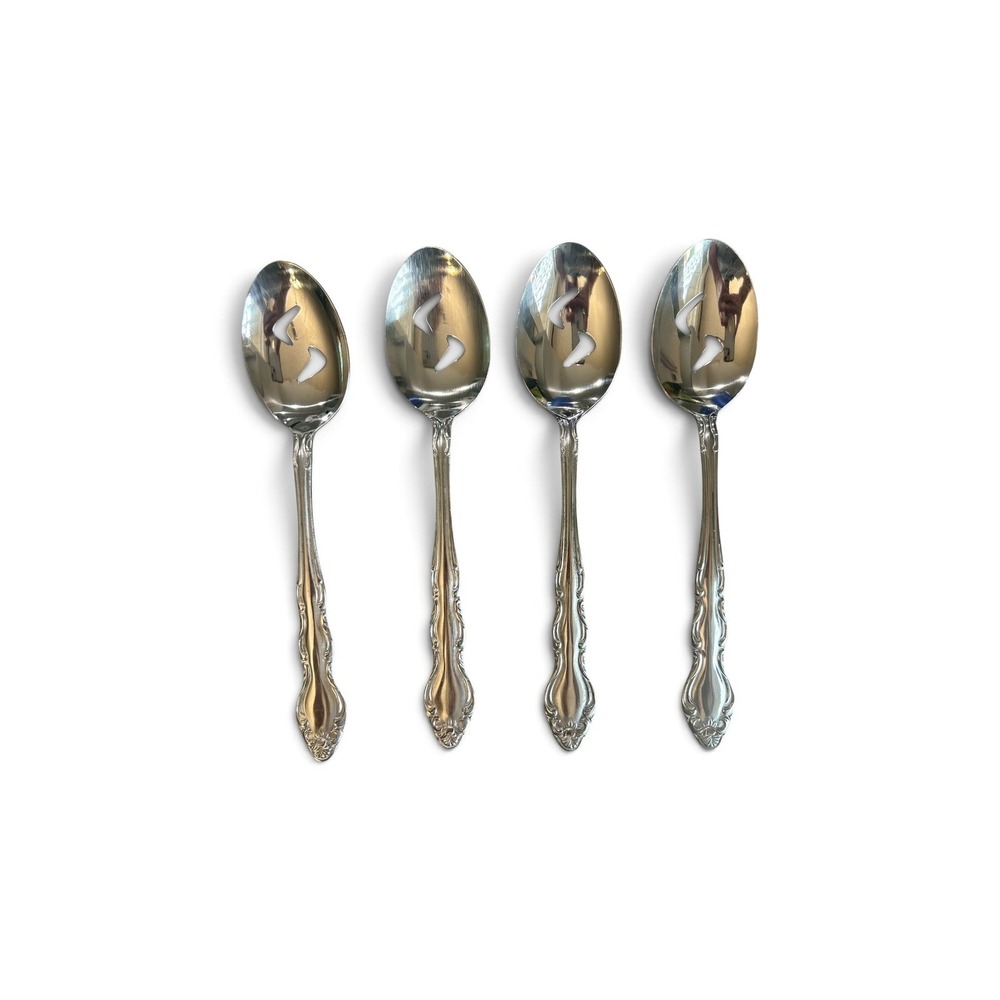 Carlyle CAY1 4 Stainless Slotted Serving Spoons 8.5 Inch  Scroll Floral TBSP